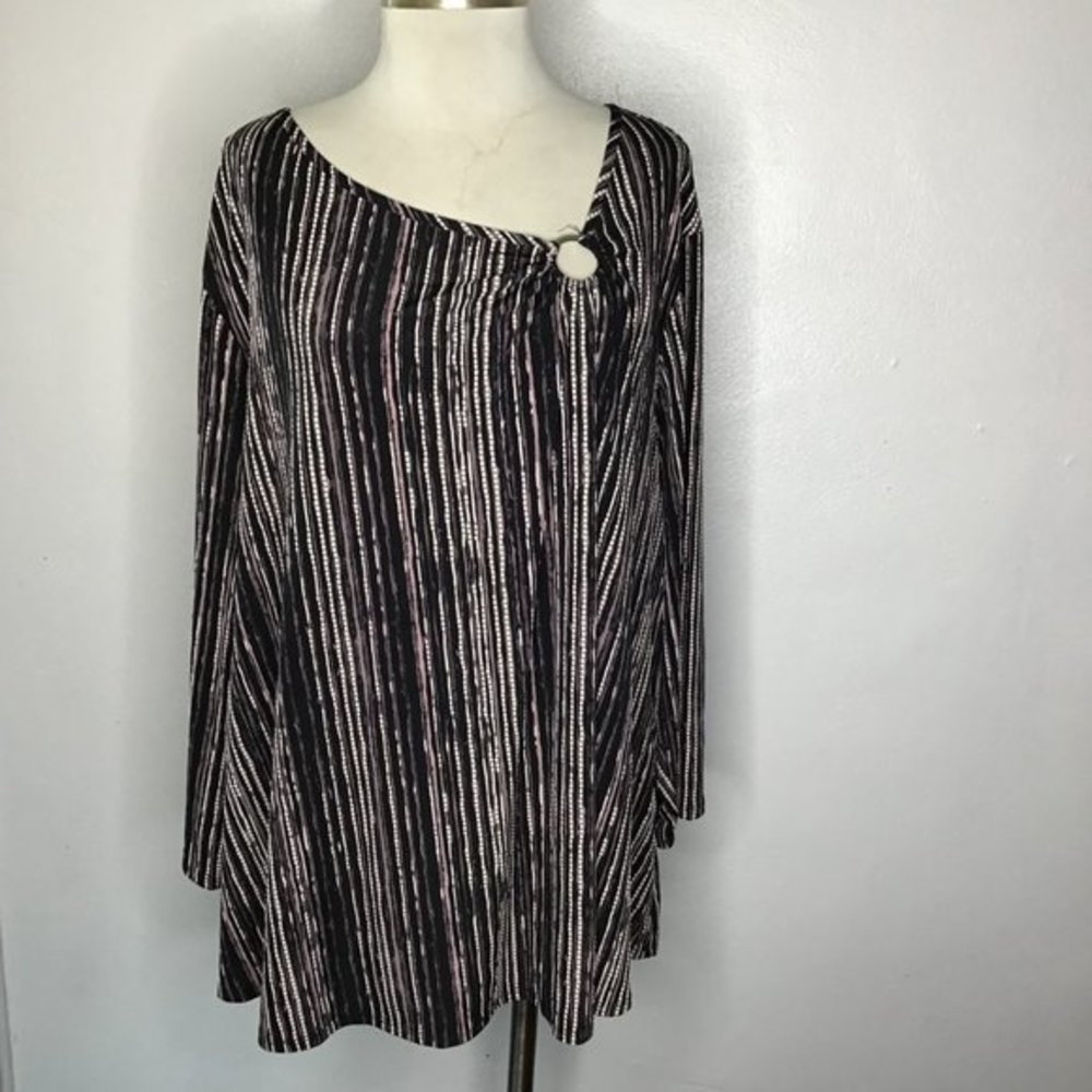 C. EST. 1946 Keyhole Striped Blouse Multicolor Plus Size 26/28W
